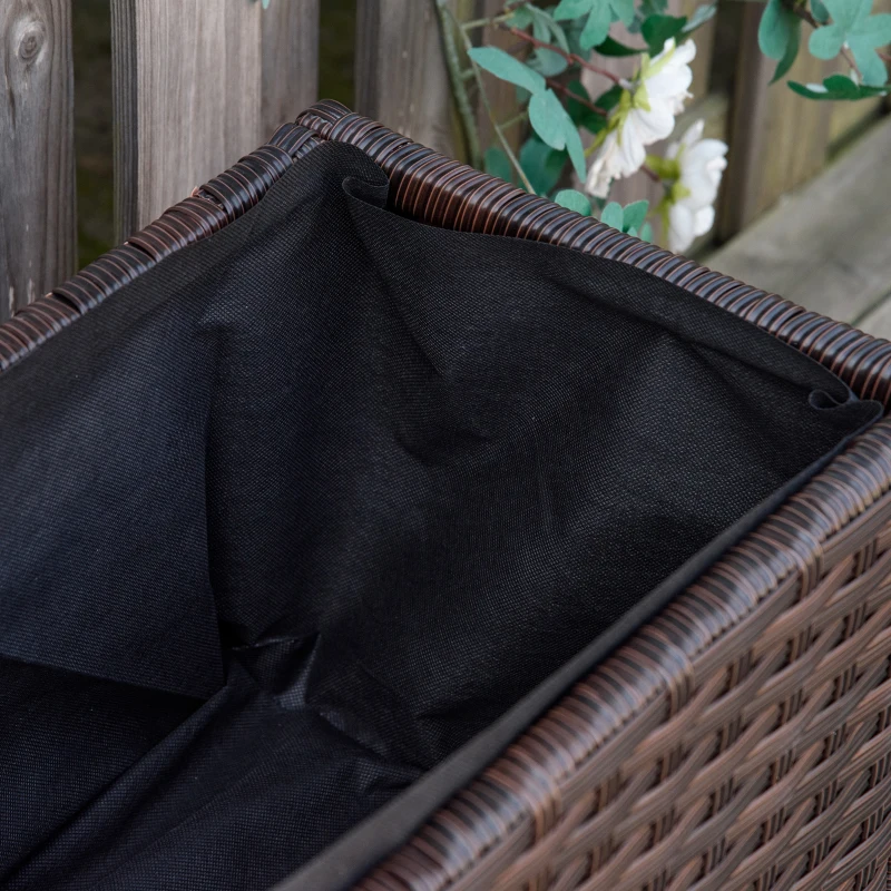 Outsunny Raised Garden Bed Poly Rattan with Wheels Planter Box with Drain Holes Flower Pot Coffe Brown 94.5 x 31 x 36 cm