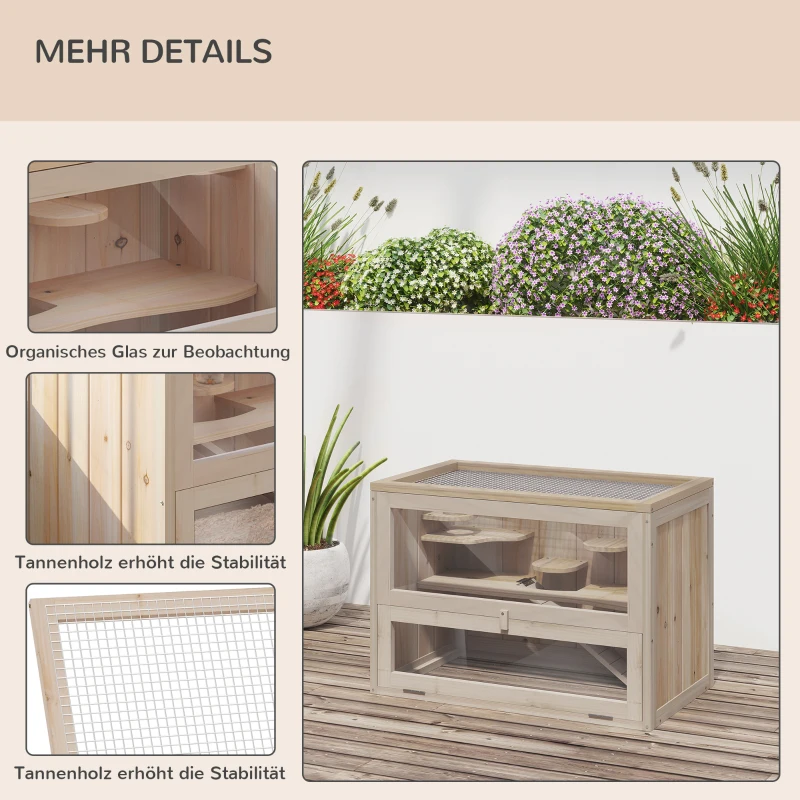 PawHut Houten knaagdierenkooi kooi muizenkooi ratten chinchillakooi klein huisdier 60 x 35 x 42 cm(m-6)