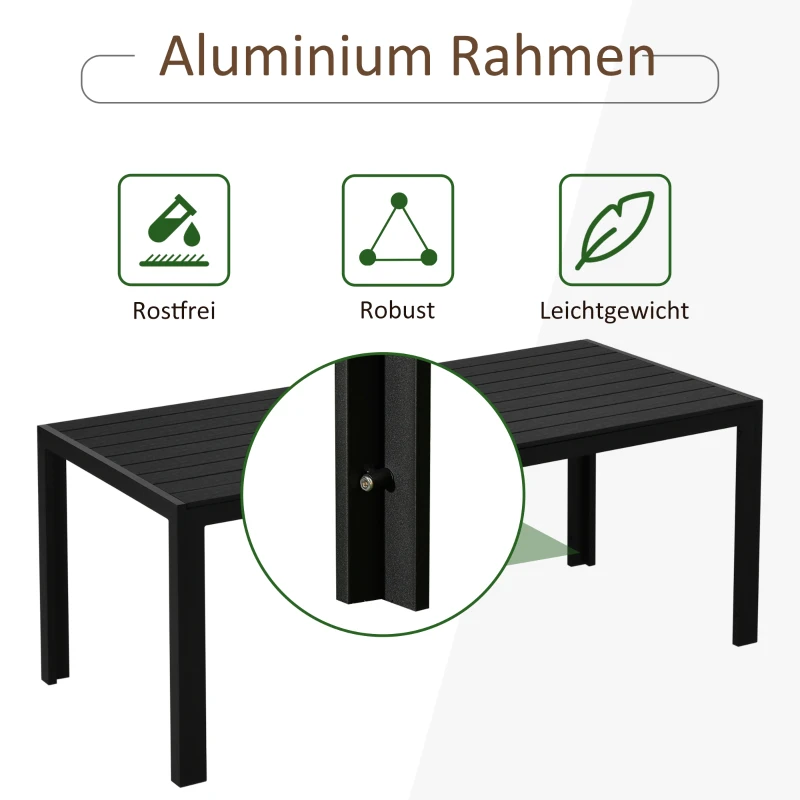 Outsunny Tafel Aluminium WPC eettafel tuintafel tuinmeubel balkon zwart