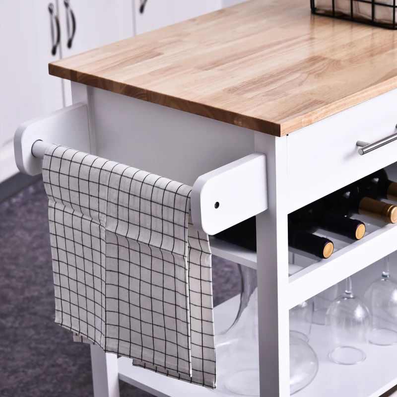 Homcom Carut Bucatarie Lemn – 88,5×40×86 cm, Design Clasic cu 2 Sertare(m-9)