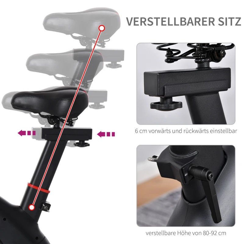 HOMCOM Fahrradtrainer Indoor Heimtrainer mit 8KG Schwungrad Home Gym Cycling Bike Trainer Fitnessfahrrad Stufenlos Widerstand Stahl 107 x 52 x 104-119 cm