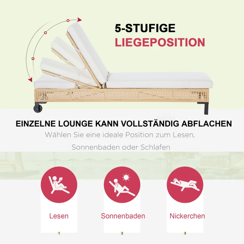 Outsunny Leżak ogrodowy Leżak z 3-stopniową regulacją Leżak rattanowy Meble ogrodowe Leżak Stal