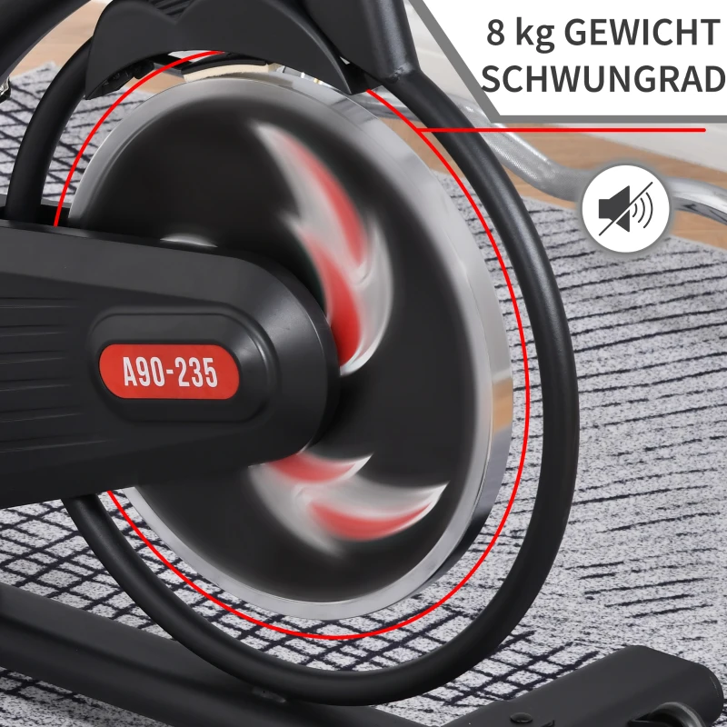 HOMCOM Fahrradtrainer Indoor Heimtrainer mit 8KG Schwungrad Home Gym Cycling Bike Trainer Fitnessfahrrad Stufenlos Widerstand Stahl 107 x 52 x 104-119 cm