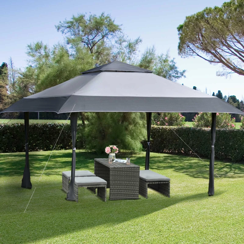 Outsunny Tonnelle barnum de jardin pop-up pliant 4 x 3 m acier polyester sac transport à roulettes gris