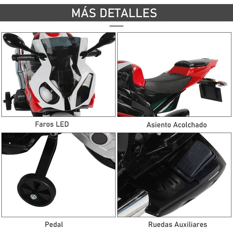 HOMCOM Moto Eléctrica para Niños de +3 Años 12V Licenciado BMW con Faros Bocina 2 Ruedas de Equilibrio Velocidad Máx. de 5 km/h 110x47x69 cm Rojo