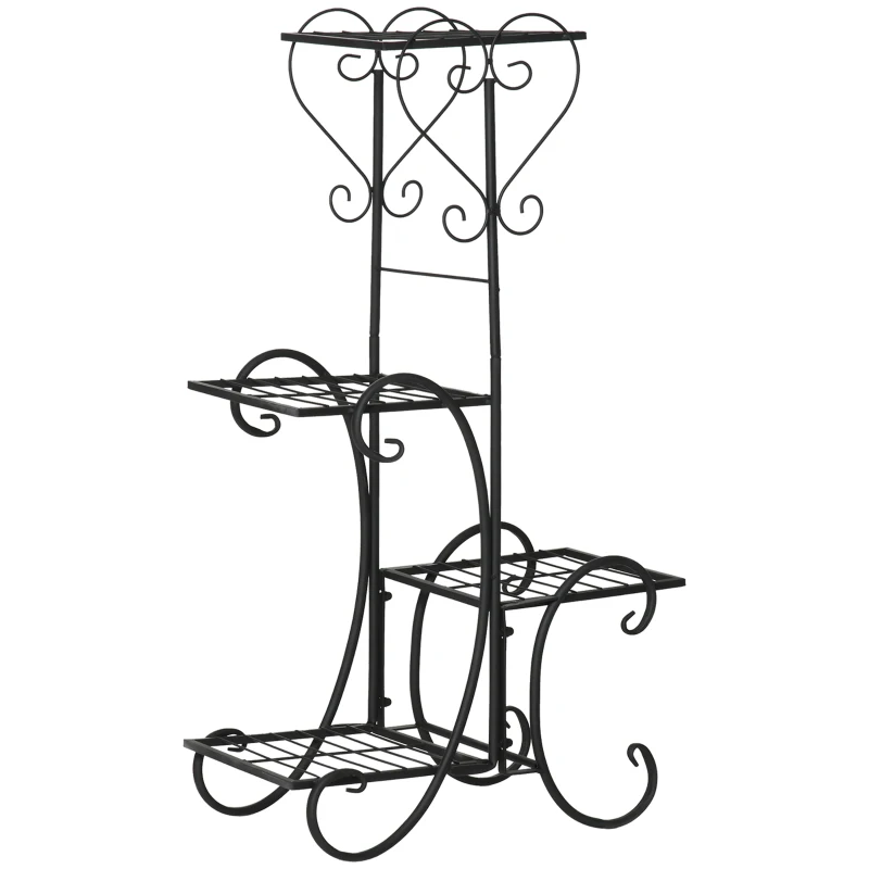 Outsunny regał na kwiaty z metalu 4 poziomy regał na rośliny kwietnik stojak na kwiaty do wnętrz i na zewnątrz ogród balkon kolor czarny 45 x 24,5 x 80 cm