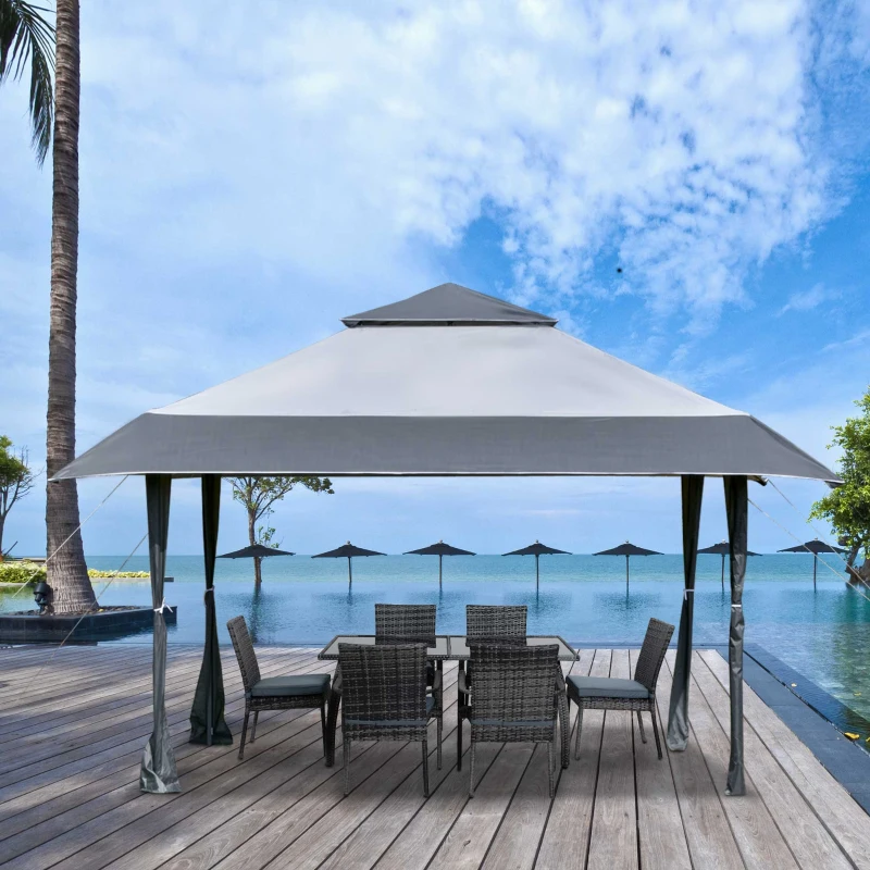 Outsunny Tonnelle barnum de jardin pop-up pliant 4 x 3 m acier polyester sac transport à roulettes gris