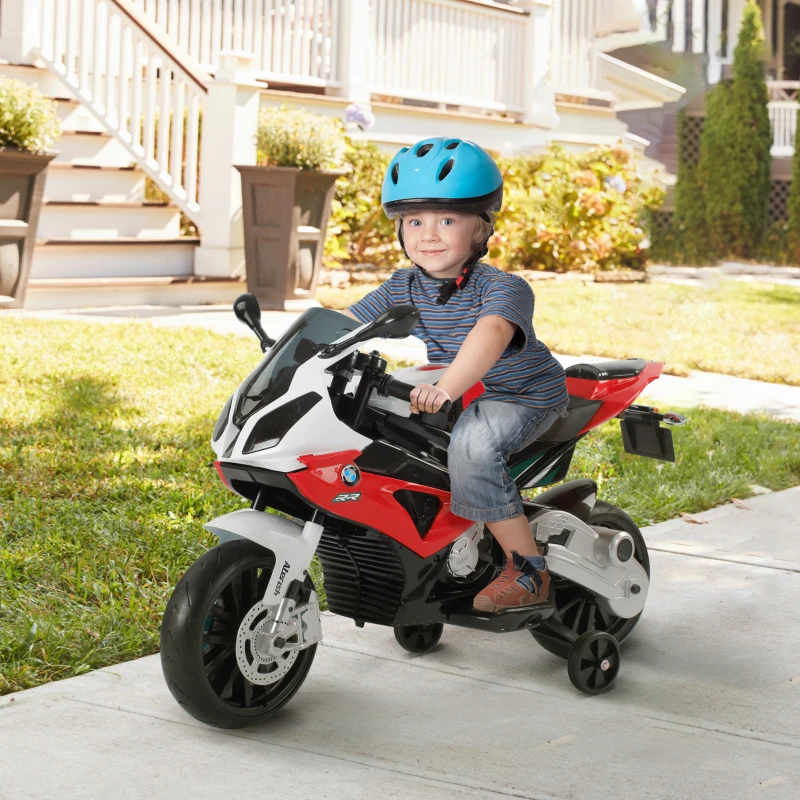 HOMCOM Moto Eléctrica para Niños de +3 Años 12V Licenciado BMW con Faros Bocina 2 Ruedas de Equilibrio Velocidad Máx. de 5 km/h 110x47x69 cm Rojo