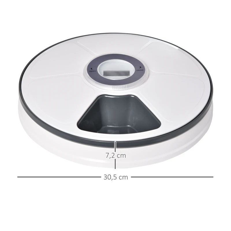 PawHut 6-komorowy automatyczny podajnik karmy 30,5 cm x 30,5 cm x 7,2 cm