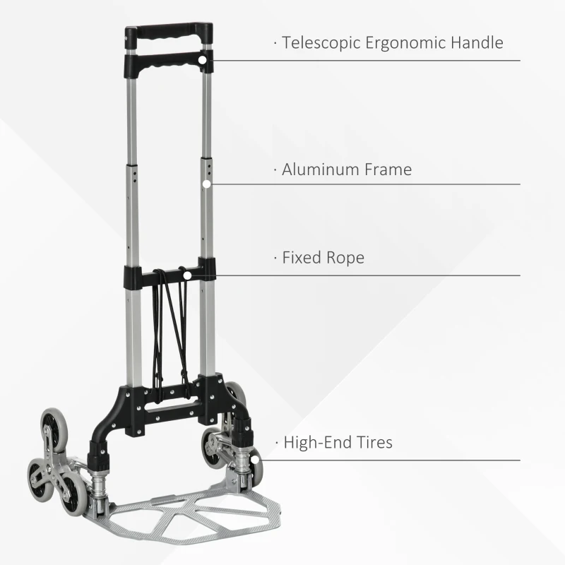 Durhand 70kg/154lbs 6-Wheels Up Stairs Trolley Hand Trucks Foldable Steel Load Cart W/ Fixed Rope