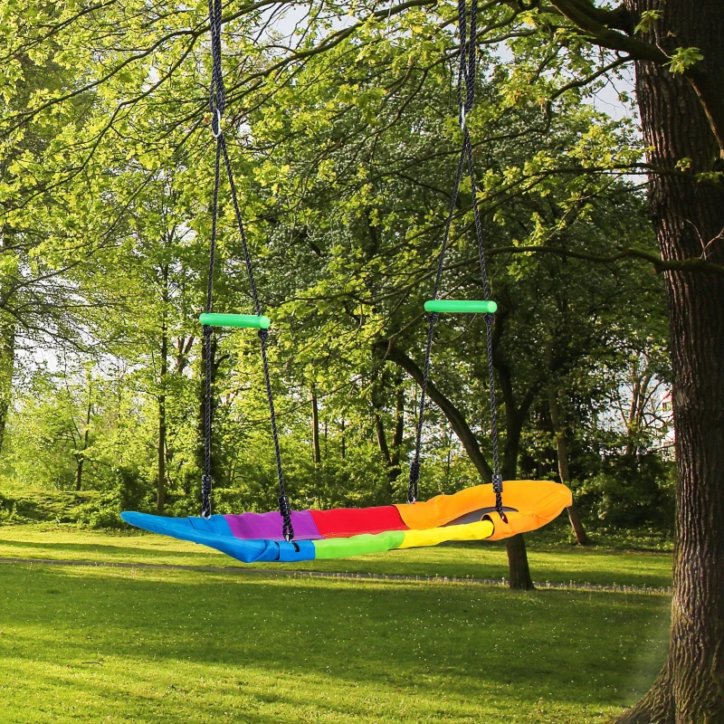 Outsunny huśtawka gniazdo huśtawka na drzewo huśtawka dziecięca huśtawka z siedziskiem dla 1-2 dzieci w wieku 3-14 lat na zewnątrz regulowana lina 100-160 cm nośność do 200 kg tkanina Oxford wielokolorowa | Aosom