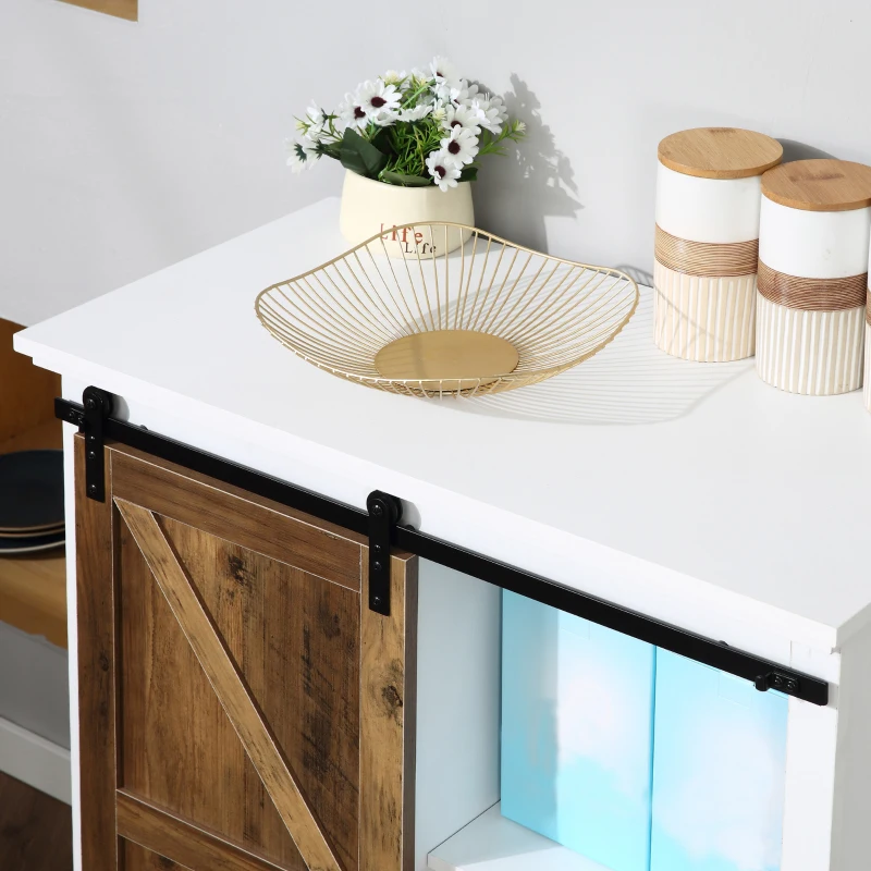 HOMCOM Buffet bahut vaisselier étagère porte à galandage métal noir MDF aspect bois veinage et blanc