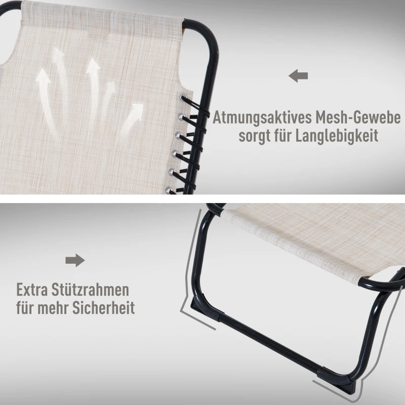 Outsunny leżak składany, leżak ogrodowy składany, ogród, 4-stopniowa regulacja oparcia, stal, tkanina siatkowa, beżowy, 197 x 58 x 76 cm