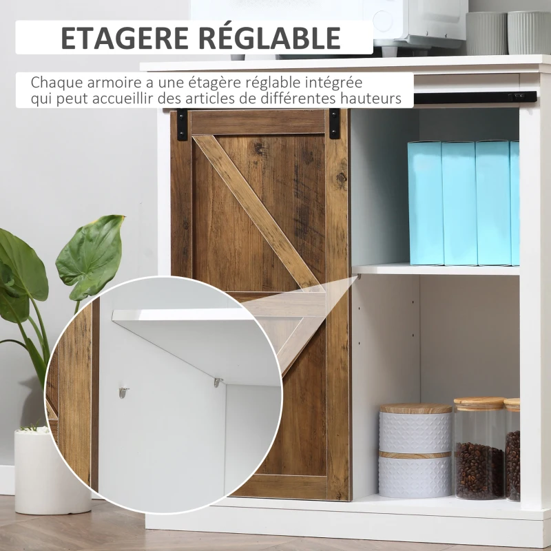 HOMCOM Buffet bahut vaisselier étagère porte à galandage métal noir MDF aspect bois veinage et blanc