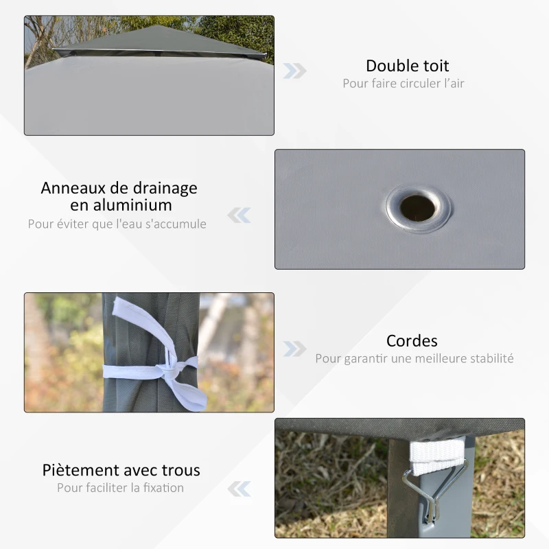 Outsunny Tonnelle barnum de jardin pop-up pliant 4 x 3 m acier polyester sac transport à roulettes gris