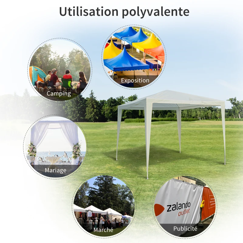 Outsunny Tonnelle Barnum de Jardin dim. 2,7L x 2,7l x 2,45H m métal époxy Toile PE Haute densité Blanc