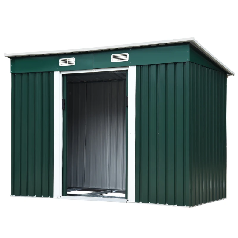 Outsunny Casuta pentru Gradina din Otel cu 2 Usi Glisante, 255x131x160-182 cm, Verde(m-12)