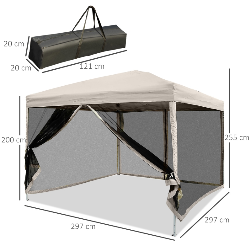 Outsunny 3x3m Pop Up Gazebo with Mesh 