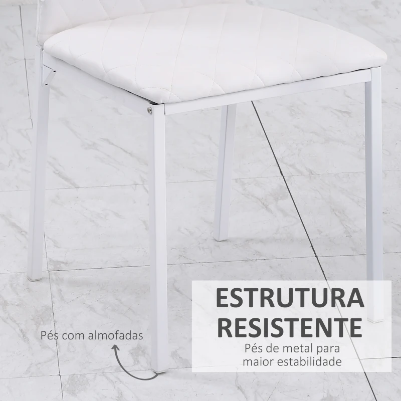 HOMCOM Conjunto de 4 Cadeiras de Sala de Jantar Estofadas com Pés de Metal Cadeiras Modernas para Cozinha Carga Máxima 41x50x91cm Branco