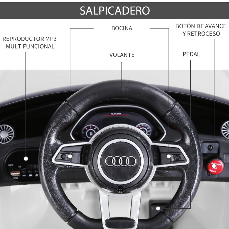 HOMCOM Coche Eléctrico para Niño mayores de 3 años Audi R8 con Mando a Distancia MP3 USB Luces y Sonidos Apertura de Puerta 123x71x49cm Carga 30kg