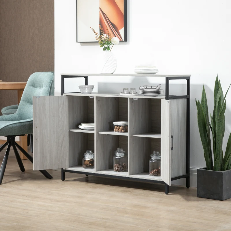 HOMCOM Comoda moderna din lemn cu rafturi, 100x34x87.2cm, gri deschis