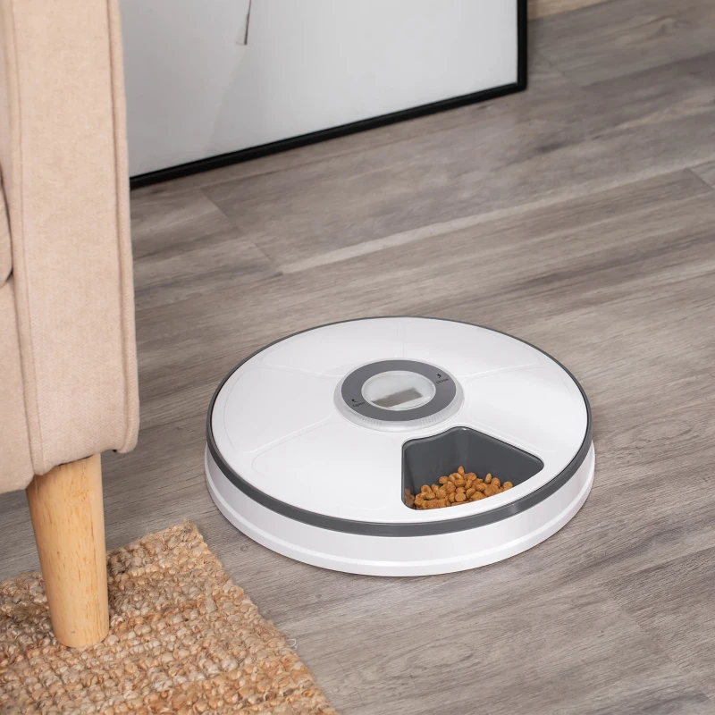 PawHut 6-komorowy automatyczny podajnik karmy 30,5 cm x 30,5 cm x 7,2 cm