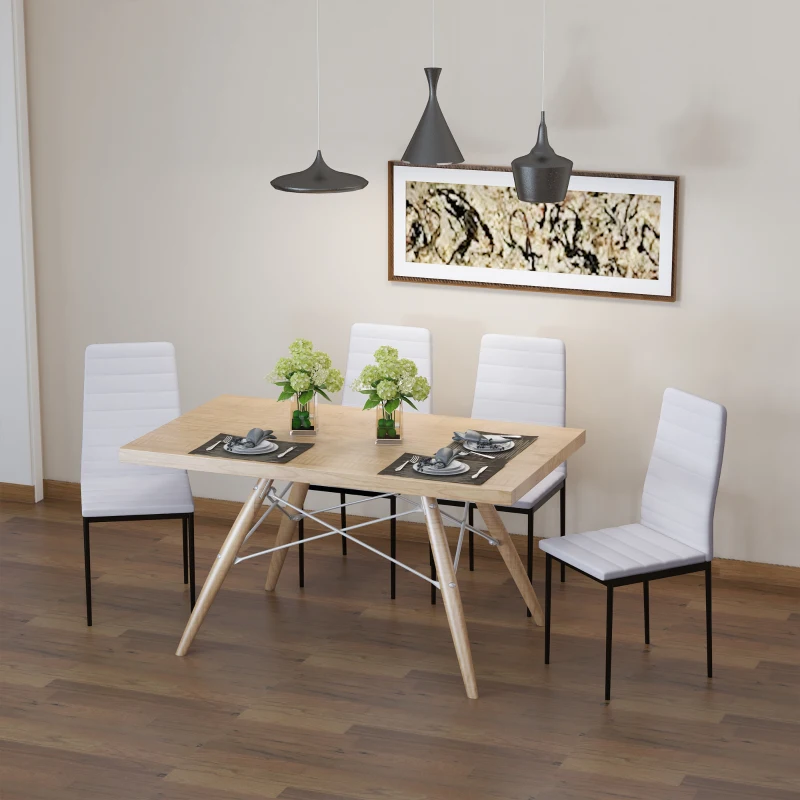 HOMCOM Conjunto de 4 Cadeiras de Sala de Jantar Estofadas em Linho e Pés de Metal Cadeiras Modernas para Cozinha Carga Máxima 120kg 41x50x97cm Branco