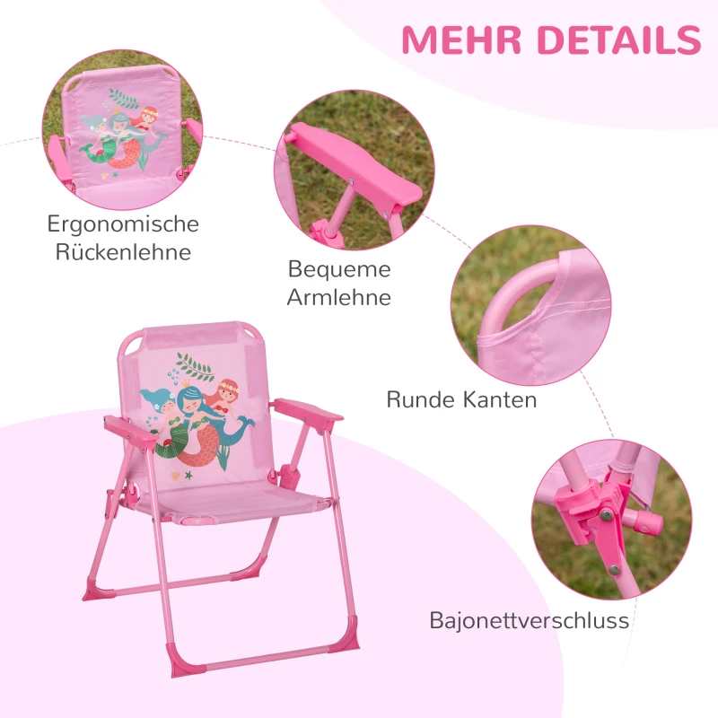 Outsunny 4-cz. ogrodowy komplet dla dzieci stolik ogrodowy z 2 składanymi krzesłami parasol kemping zestaw stół i krzesła meble ogrodowe dla dzieci 3–6 lat kolor różowy| Aosom