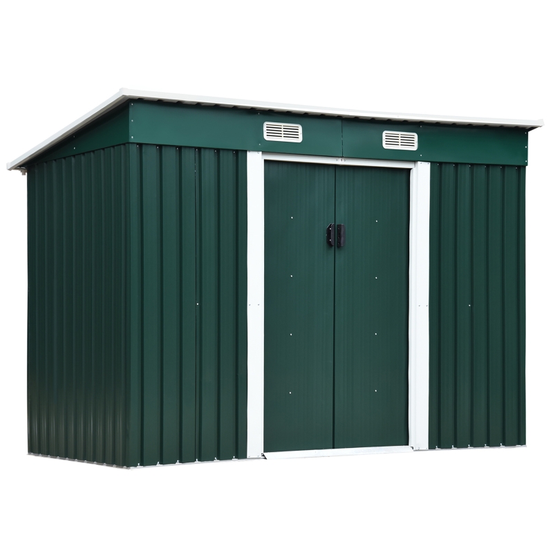 Outsunny casuta pentru gradina din otel, cu 2 usi glisante, 255x131x160/182cm, Verde