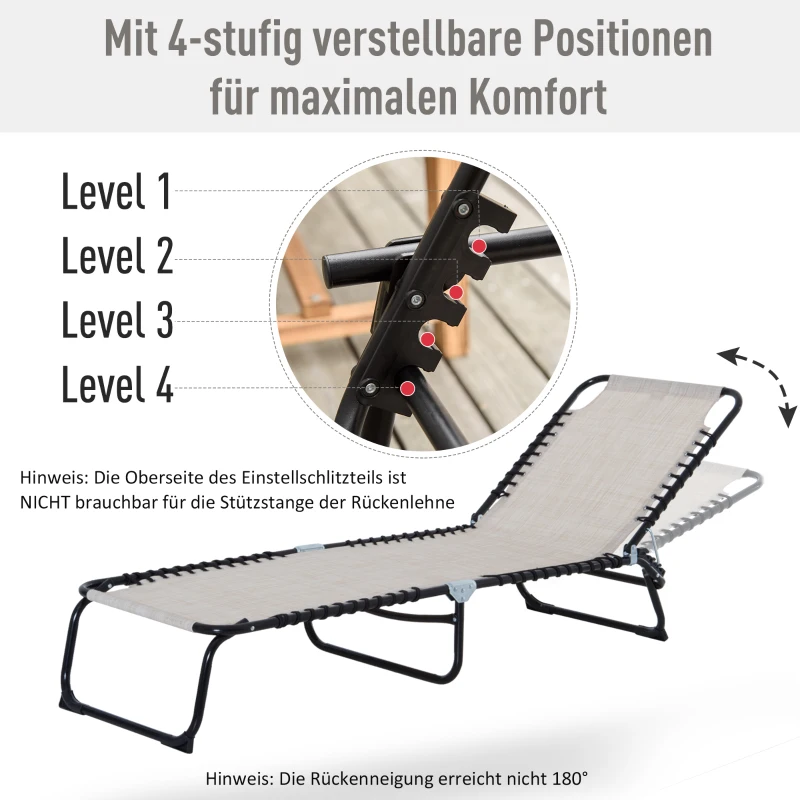 Outsunny leżak składany, leżak ogrodowy składany, ogród, 4-stopniowa regulacja oparcia, stal, tkanina siatkowa, beżowy, 197 x 58 x 76 cm