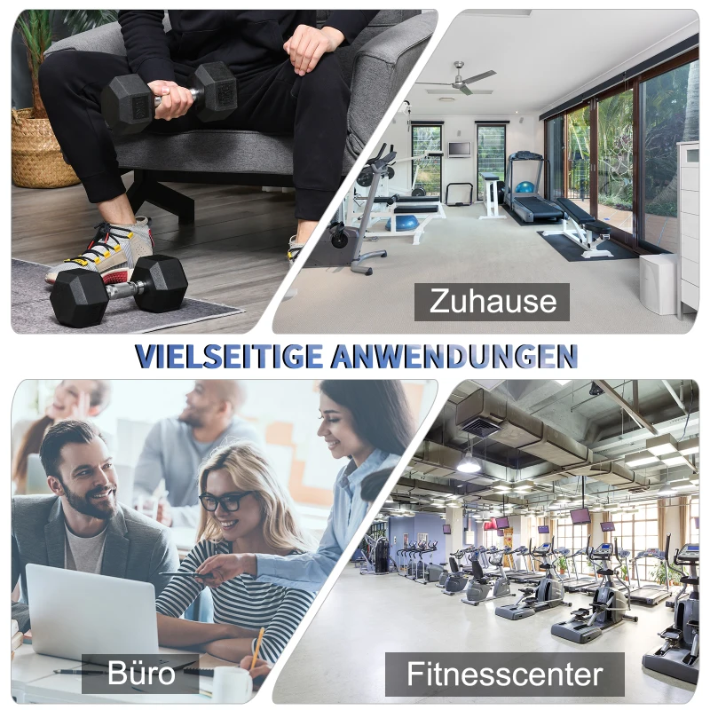 HOMCOM sześciokątne hantle zestaw 2 żeliwnych hantli uchwyt radełkowany zestaw hantli obciążniki metal guma kolor czarny 2 x 10 kg