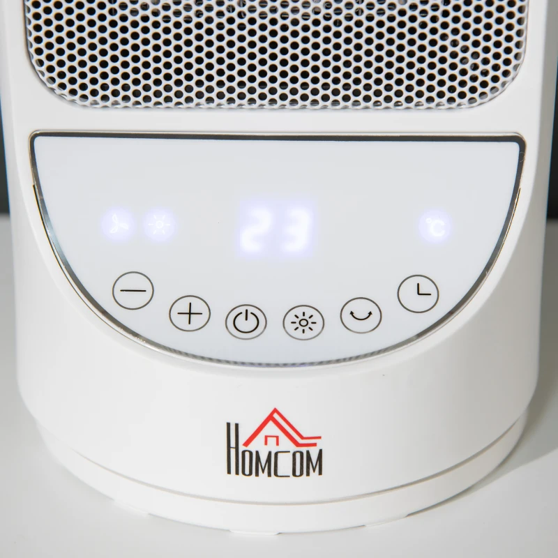 HOMCOM Grzejnik Termowentylator 2000 W Ceramiczny grzejnik elektryczny z 3 poziomami Ciepła 12-godzinny timer Grzejnik oscylacyjny 45° Grzejnik Ciepło PP PBT Biały Ø15 x 28H cm