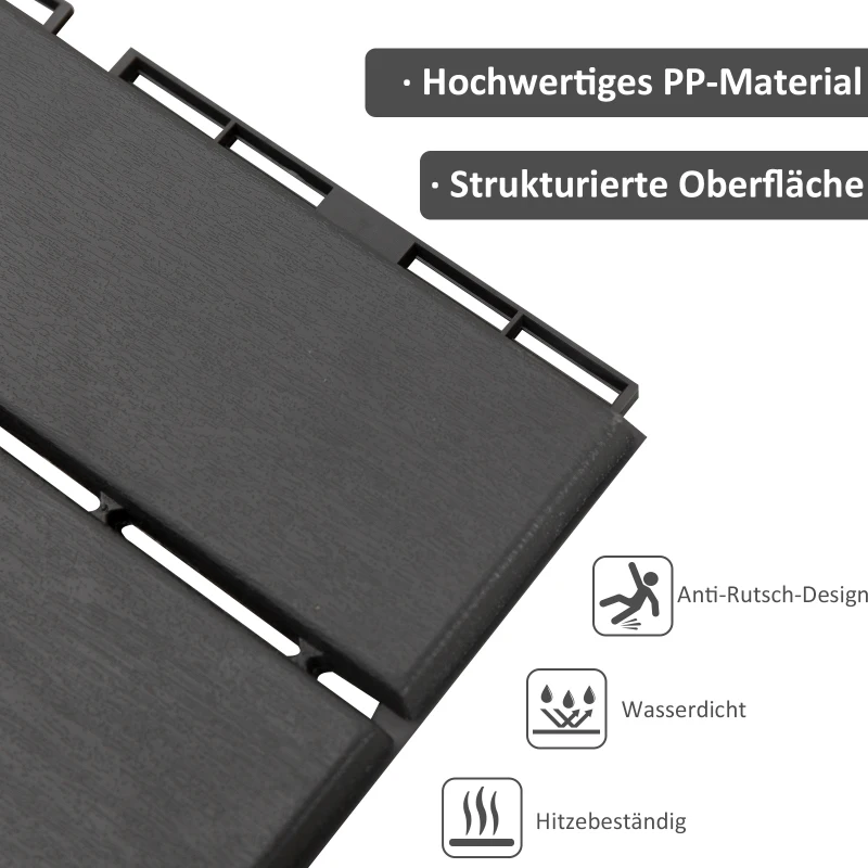 Outsunny zestaw 9 płytek na taras balkon patio 30 x 30 cm płytka ogrodowa na klik wykładzina podłogowa kafelki podłogowe wewnętrzne zewnętrzne tworzywo sztuczne kolor czarny