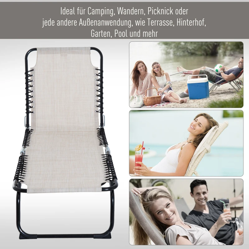 Outsunny leżak składany, leżak ogrodowy składany, ogród, 4-stopniowa regulacja oparcia, stal, tkanina siatkowa, beżowy, 197 x 58 x 76 cm