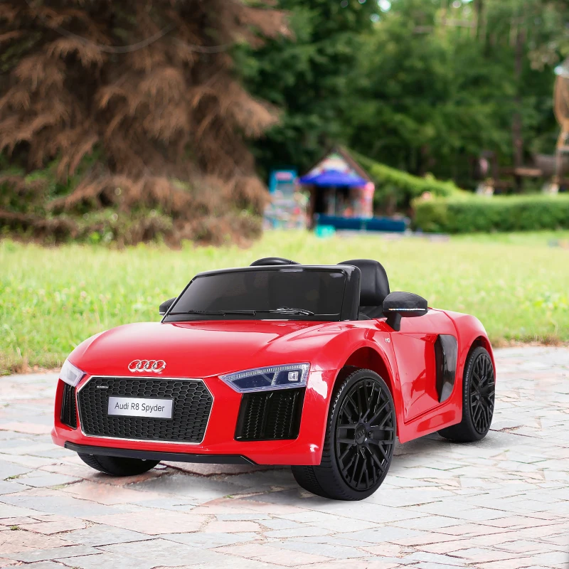 HOMCOM Coche Eléctrico para Niño 3+ Años Audi R8 con Mando a Distancia MP3 USB Luces y Sonidos Apertura de Puerta 123x71x49cm Carga 30kg Color Rojo