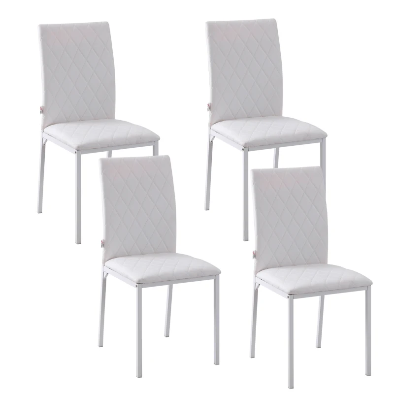 HOMCOM Conjunto de 4 Cadeiras de Sala de Jantar Estofadas com Pés de Metal Cadeiras Modernas para Cozinha Carga Máxima 41x50x91cm Branco