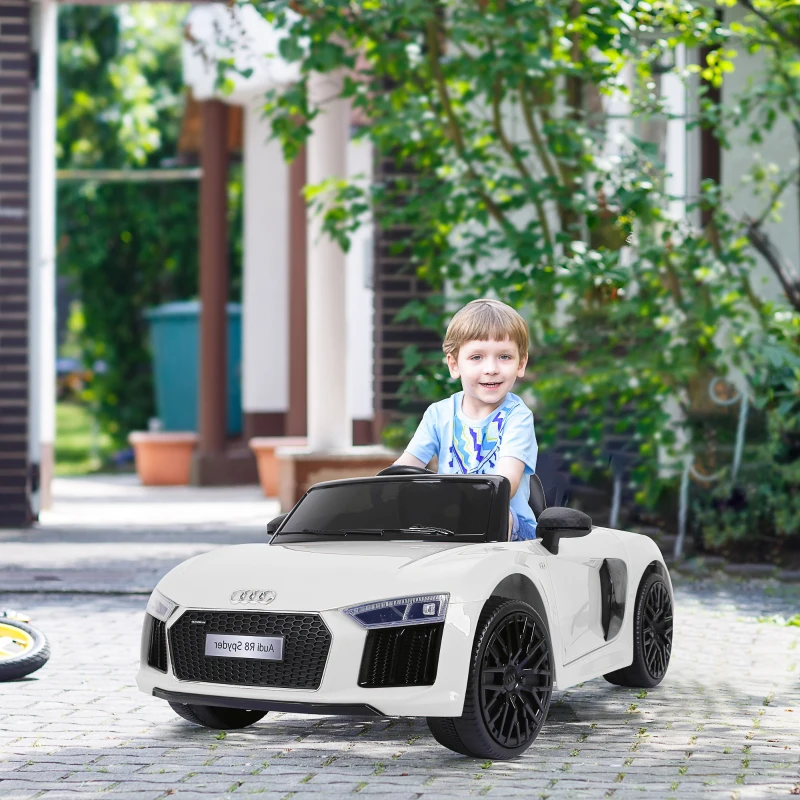 HOMCOM Coche Eléctrico para Niño mayores de 3 años Audi R8 con Mando a Distancia MP3 USB Luces y Sonidos Apertura de Puerta 123x71x49cm Carga 30kg