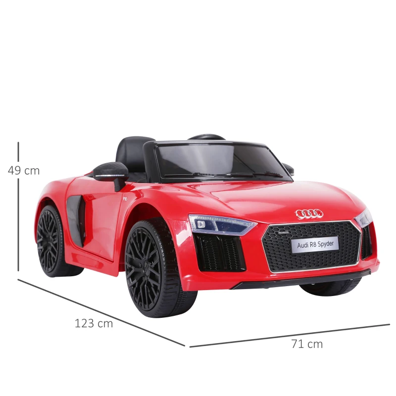 HOMCOM Coche Eléctrico para Niño 3+ Años Audi R8 con Mando a Distancia MP3 USB Luces y Sonidos Apertura de Puerta 123x71x49cm Carga 30kg Color Rojo
