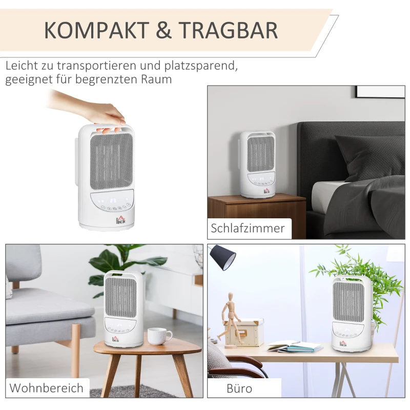 HOMCOM Grzejnik Termowentylator 2000 W Ceramiczny grzejnik elektryczny z 3 poziomami Ciepła 12-godzinny timer Grzejnik oscylacyjny 45° Grzejnik Ciepło PP PBT Biały Ø15 x 28H cm