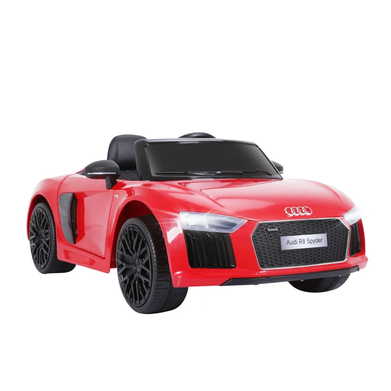 HOMCOM Coche Eléctrico para Niño 3+ Años Audi R8 con Mando a Distancia MP3 USB Luces y Sonidos Apertura de Puerta 123x71x49cm Carga 30kg Color Rojo