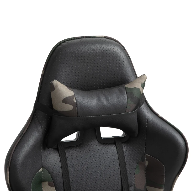 Vinsetto Gaming Office Chair w/ Massage Lumbar Support, Camouflage Panels, 5 Wheels, Adjustable Arms Height, High Back Racing Gamer Recliner, Green