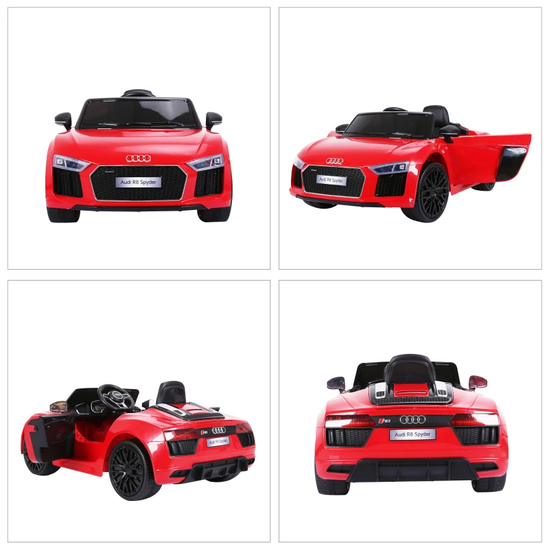 HOMCOM Coche Eléctrico para Niño 3+ Años Audi R8 con Mando a Distancia MP3 USB Luces y Sonidos Apertura de Puerta 123x71x49cm Carga 30kg Color Rojo