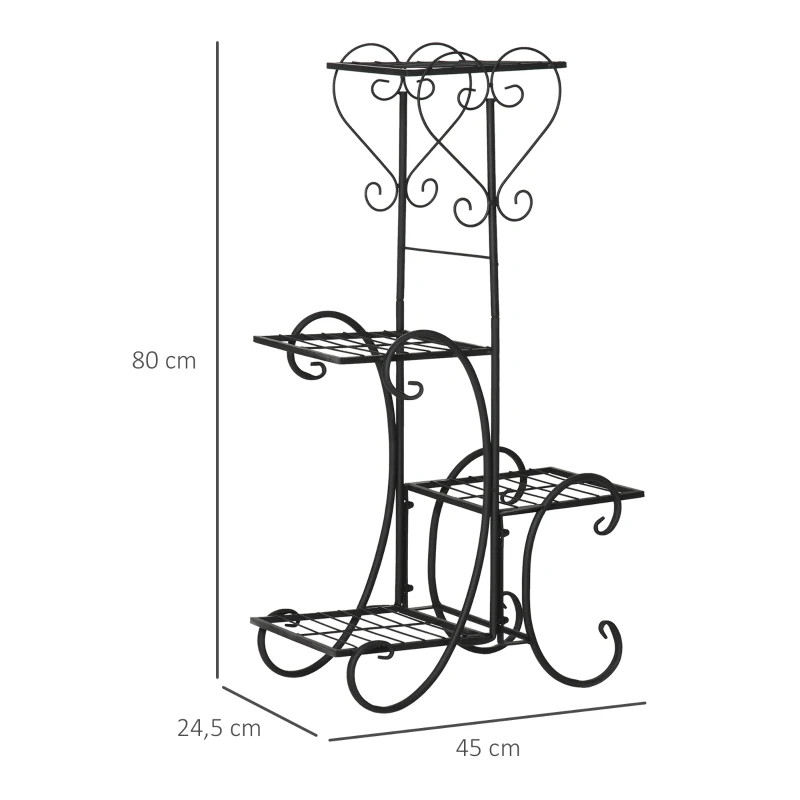 Outsunny regał na kwiaty z metalu 4 poziomy regał na rośliny kwietnik stojak na kwiaty do wnętrz i na zewnątrz ogród balkon kolor czarny 45 x 24,5 x 80 cm