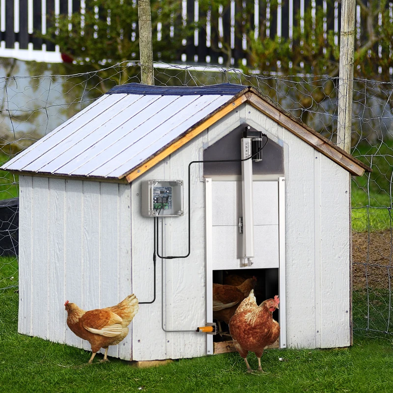 PawHut Kit de Abridor Automático de Porta de Galinheiro com Porta de Alumínio Sensor de Infravermelho Controlo de Temporizador e Controle Remoto 30x30x0,15cm Prata