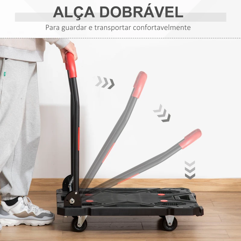DURHAND Carro de Transporte Dobrável Carro de Mão com Carga Dobrável com Rodas e Freios 70x52,5x90cm Preto e Vermelho