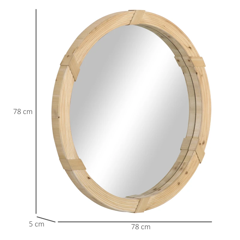 HOMCOM Espelho de Parede 78x78cm Espelho Decorativo de Madeira com 2 Ganchos Estilo Vintage para Sala de Estar Dormitório Sala de Jantar Entrada Madeira