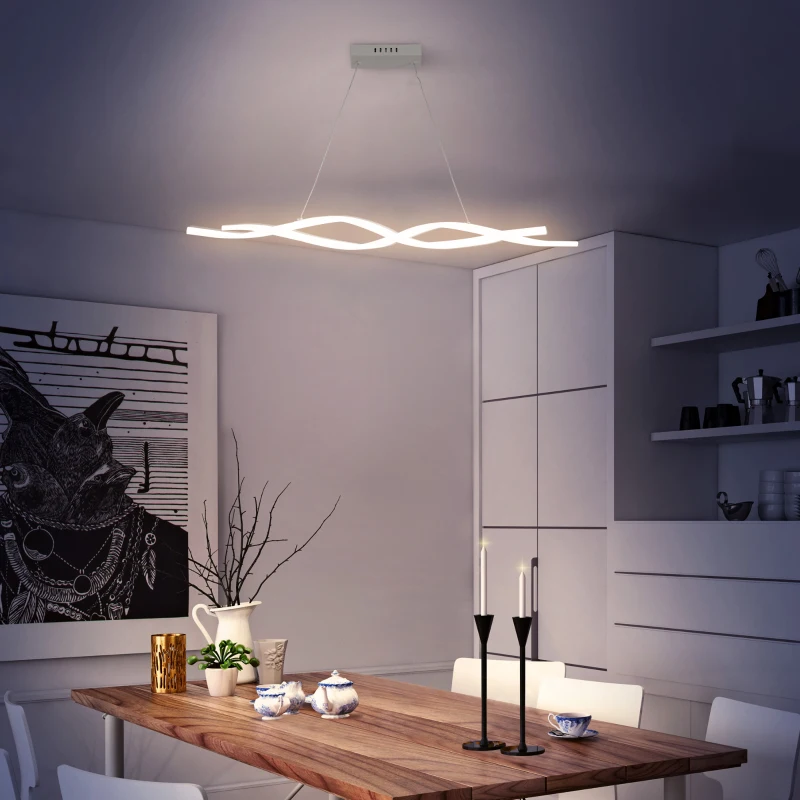 HOMCOM Candeeiro de Teto Moderno com LED IP20 38W 3700lm e Cordas Ajustáveis Candeeiro de Teto de Alumínio para Sala de Estar Sala de Jantar Dormitório 90x9x9cm Prata