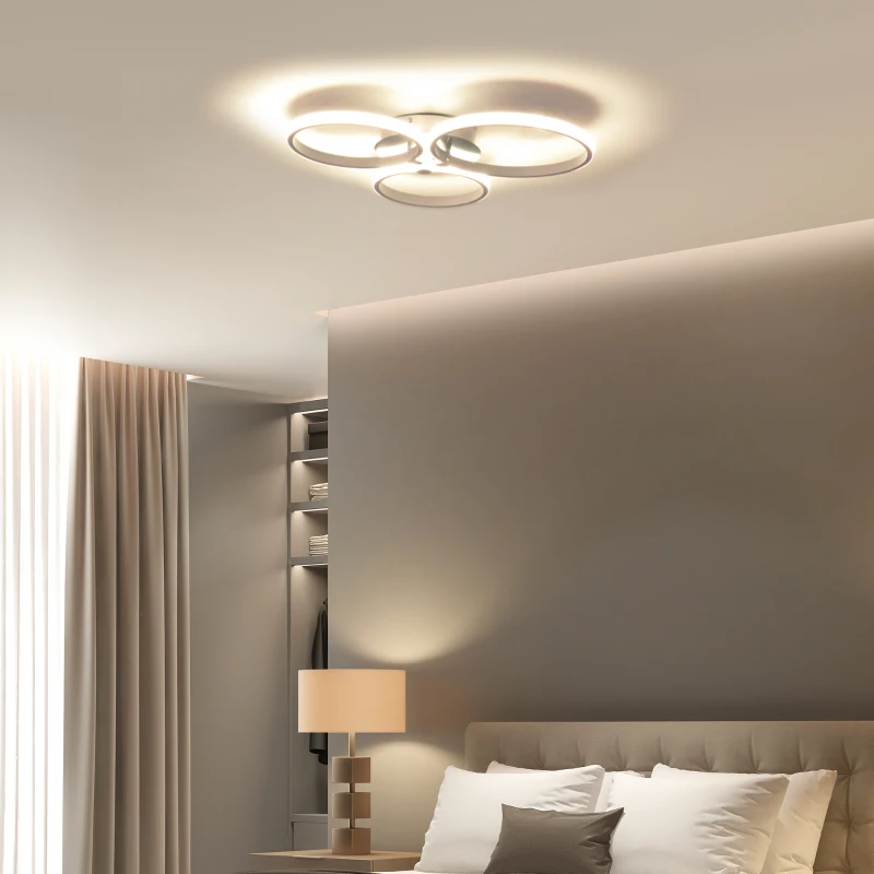 HOMCOM Candeeiro de Teto LED IP20 46W 4500lm com 3 Círculos Candeeiro de Teto de Alumínio para Sala de Jantar Dormitório Sala de Estar 56x47x8cm Prata