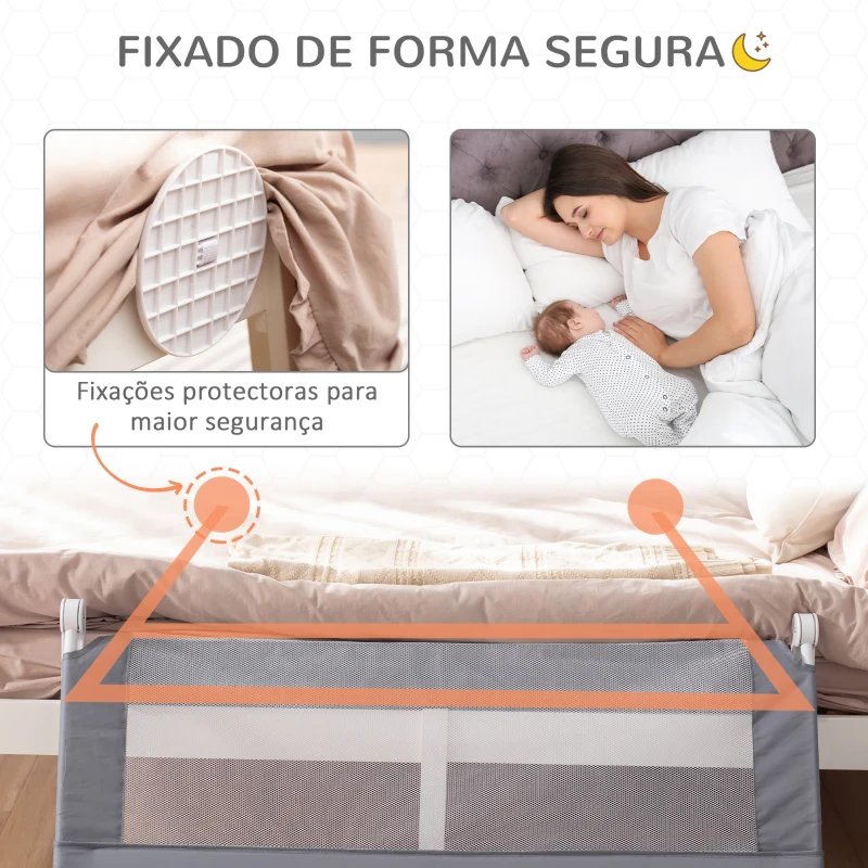 HOMCOM Barreira de Segurança de Cama para Crianças 120cm com Corda Ajustável Barreira para Camas com Tecido Removível e Lavável Proteção Antiquedas 120x28x60cm Cinza