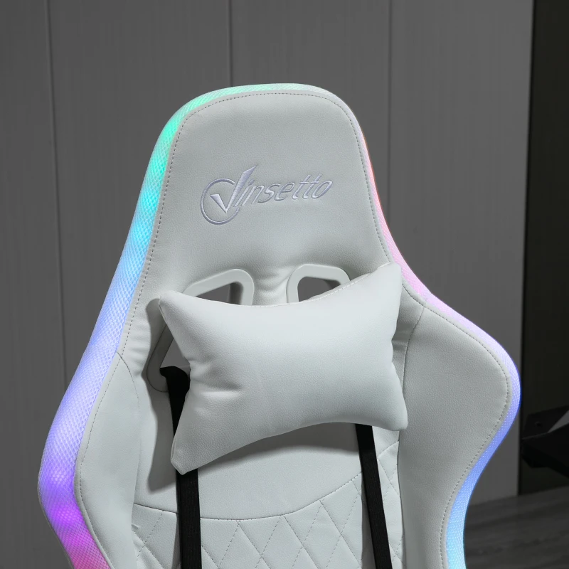 Vinsetto Gaming Chair with RGB LED Light, 2D Arm, Lumbar Support, Height Adjustable Swivel Office Computer Recliner, Racing Gamer Desk Chair for Home, White